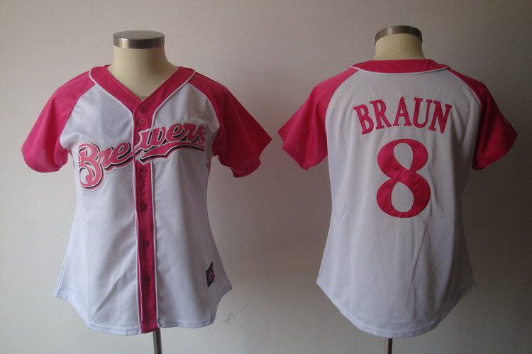 Women 2017 MLB Milwaukee Brewers #8 Braun Pink Splash Fashion Jersey